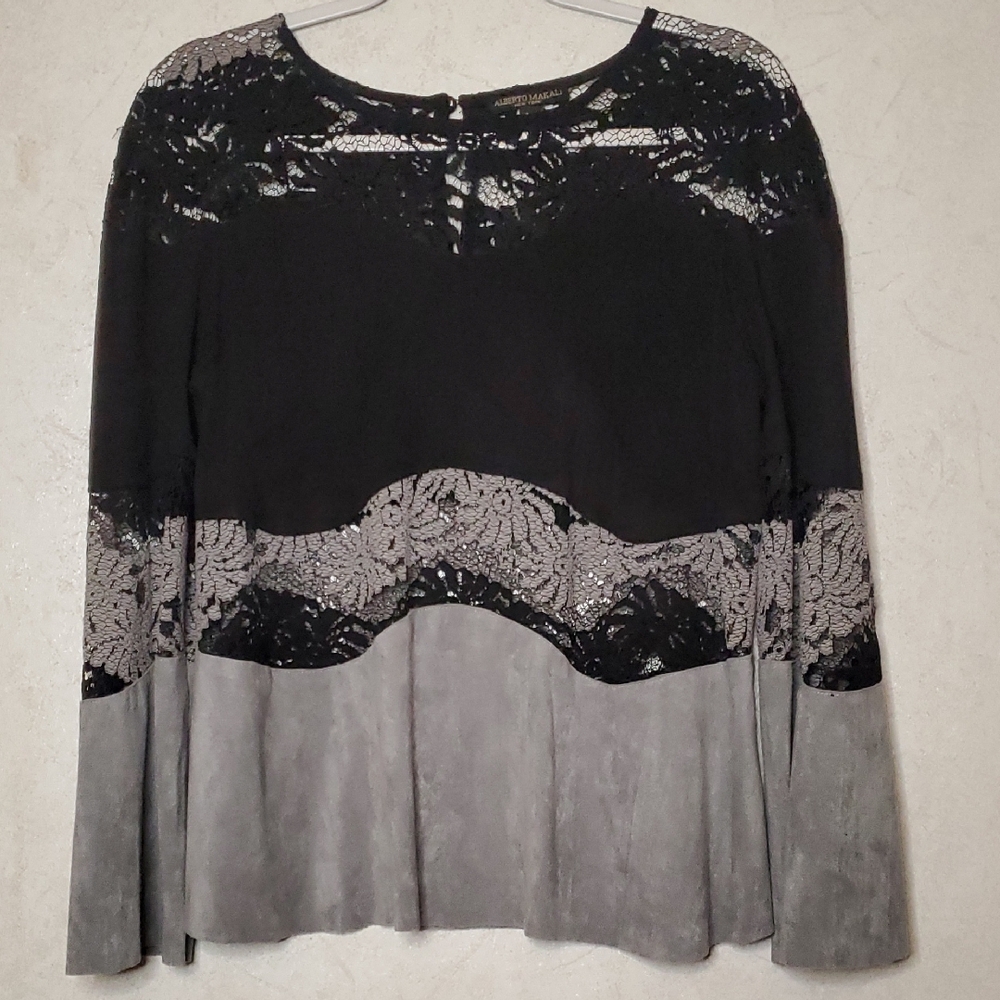 Alberto Makali Lace Asymmetrical Long Sleeve Blouse. Size:M   NWOT